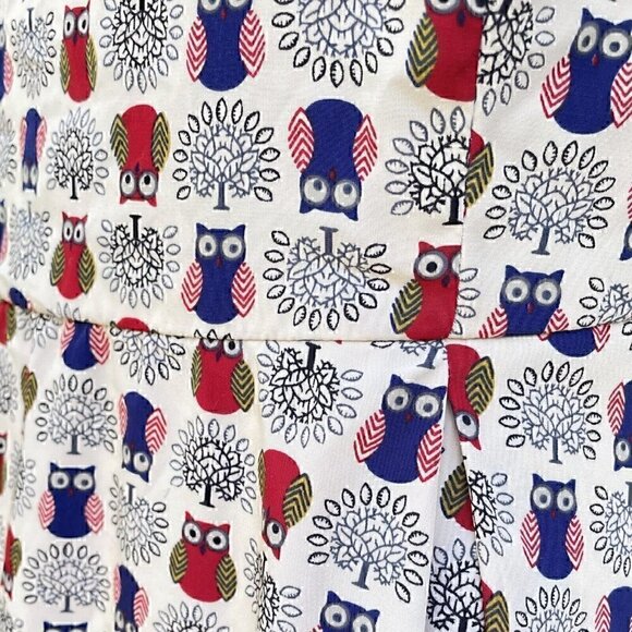 Owl Print Sleeveless Fit & Flare Midi Dress Back Tie Yellow Star Women’s 1X Plus - Picture 11 of 13